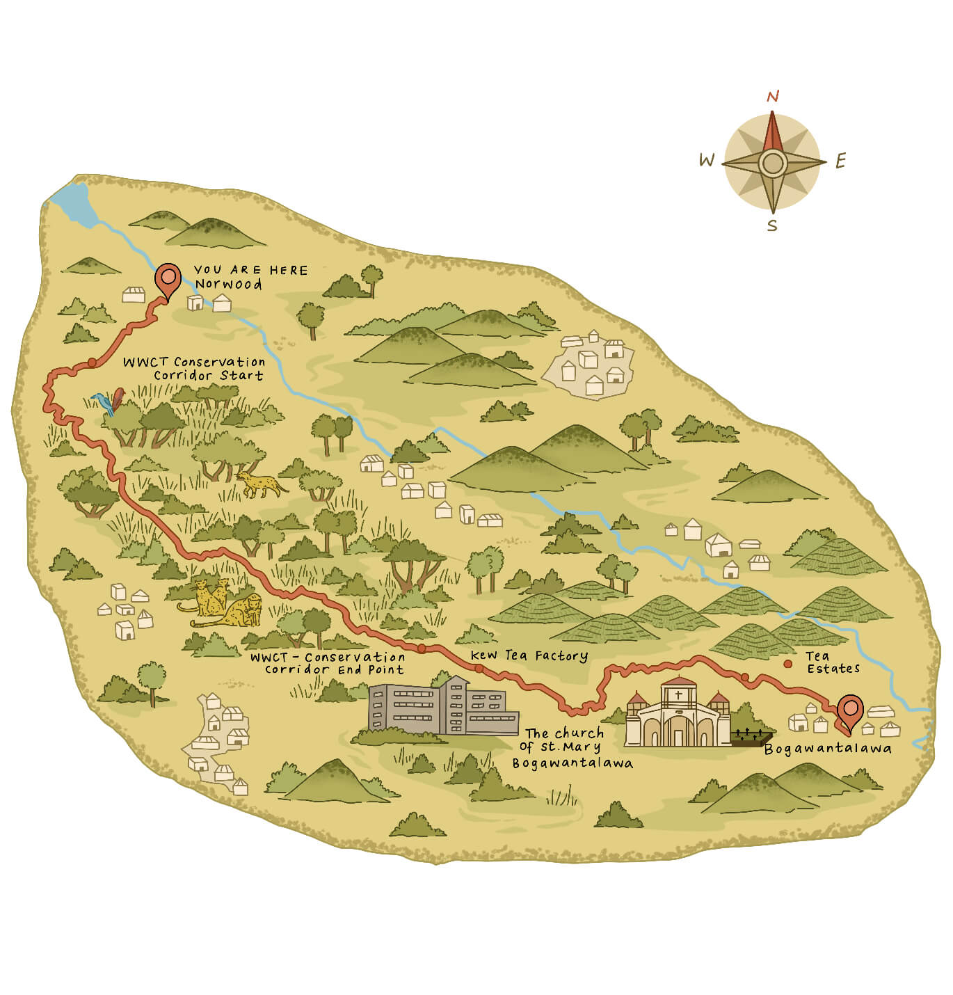 The Pekoe Trail hiking map for stage 08 - Norwood - Bogawantalawa
