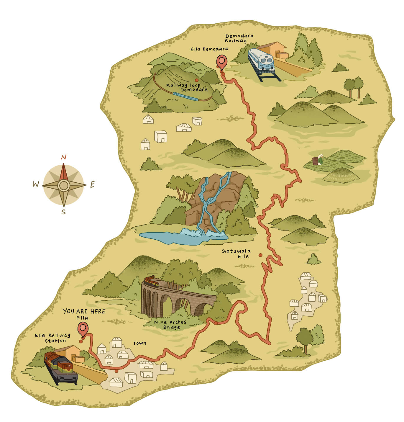 The Pekoe Trail hiking map for stage 16 - Ella to Demodara