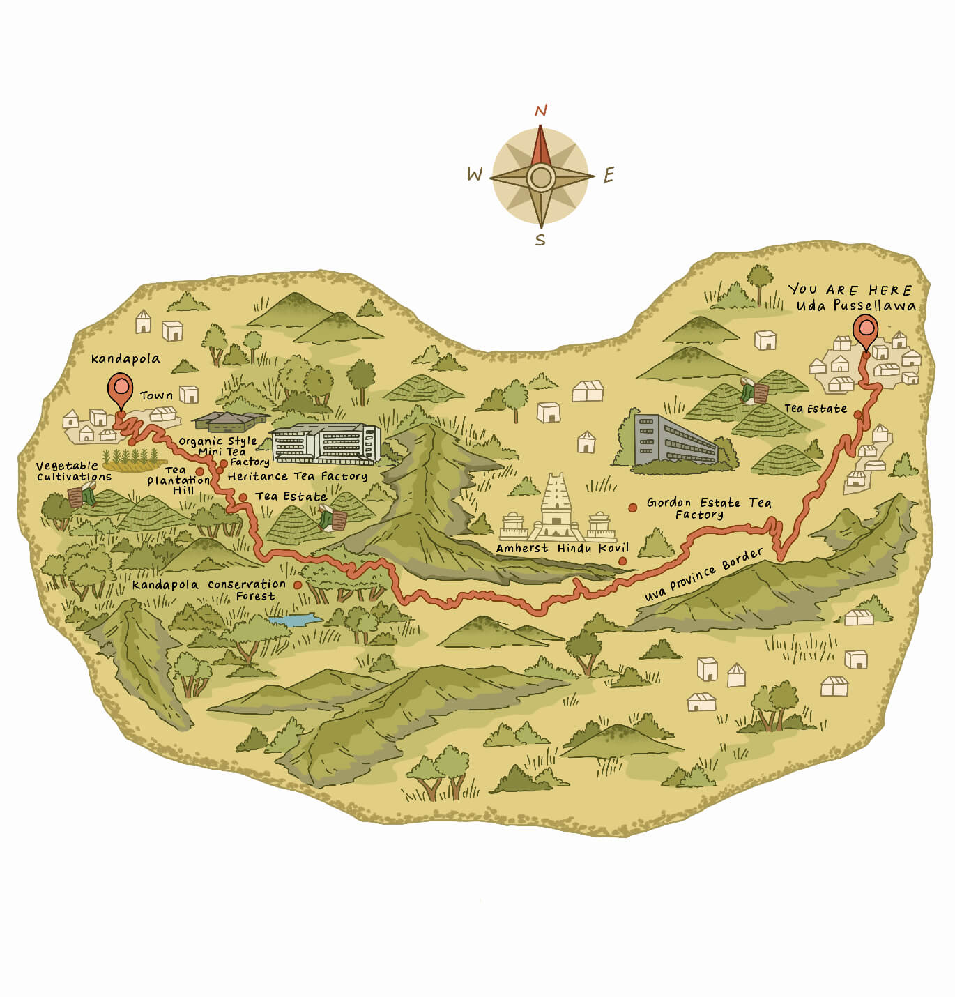 The Pekoe Trail hiking map for stage 21 - Uda Pussellawa - Kandapola